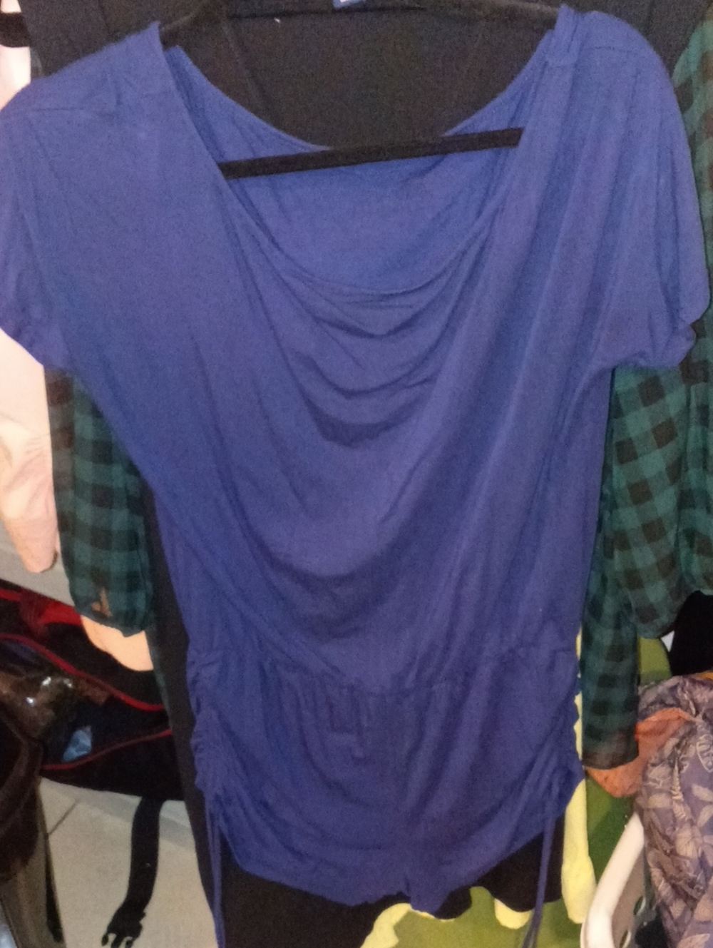 Women's Draped Neck Short Sleeve Top - Blue